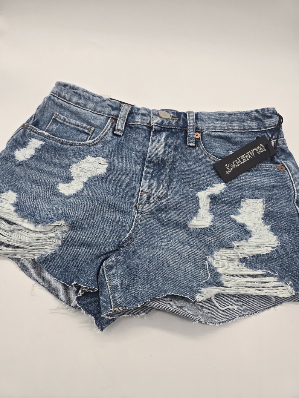 Blank NYC The Barrow High Rise Denim Shorts 25 Distressed Cutoff NWT